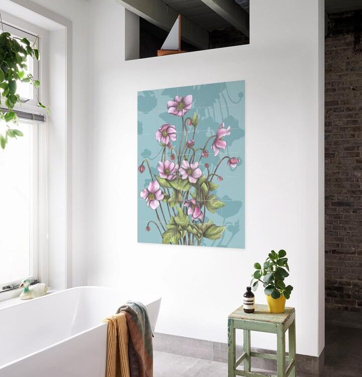 Floral Illustration Wall Art in a Bathroom