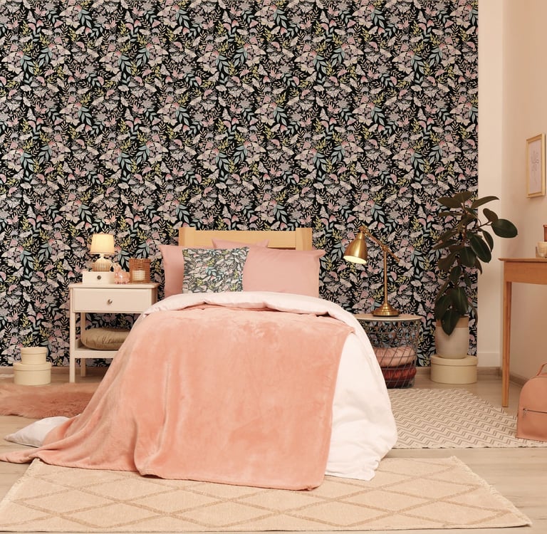 Bedroom with a Moths Wallpaper