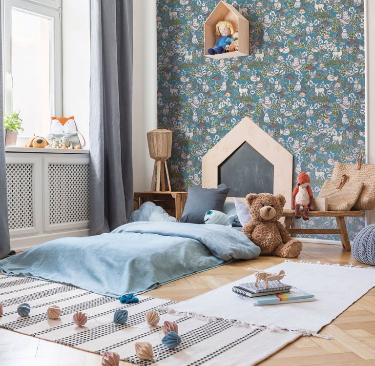 Kids Bedroom with a Woodland Creatures inside a Forest Wallpaper