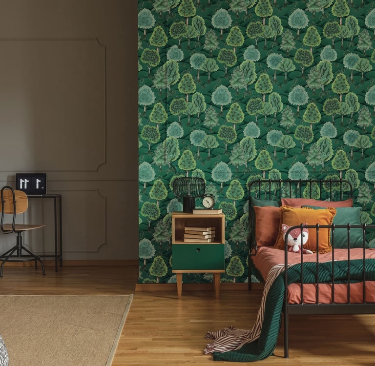 Kids Bedroom with a Woodland Wallpaper