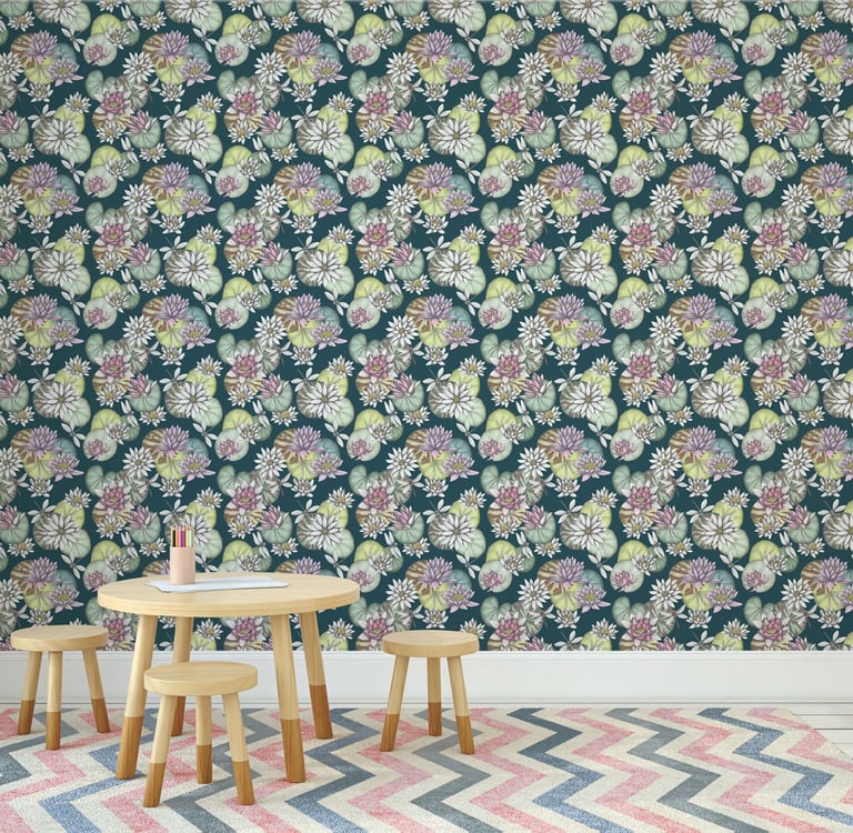Kids Playroom with a Waterlilies Wallpaper