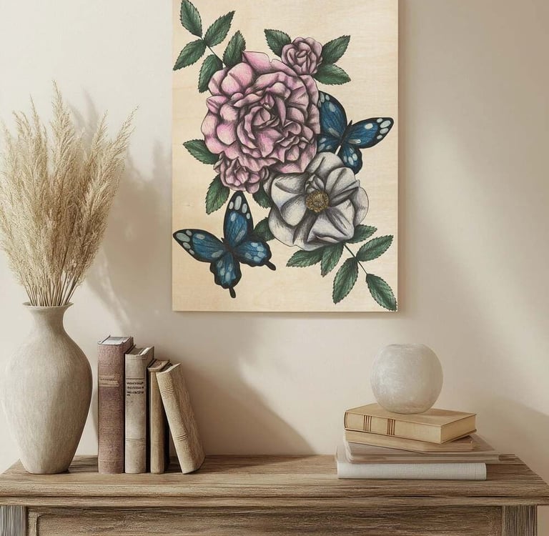 Floral Illustration Wall Art in a Living Room