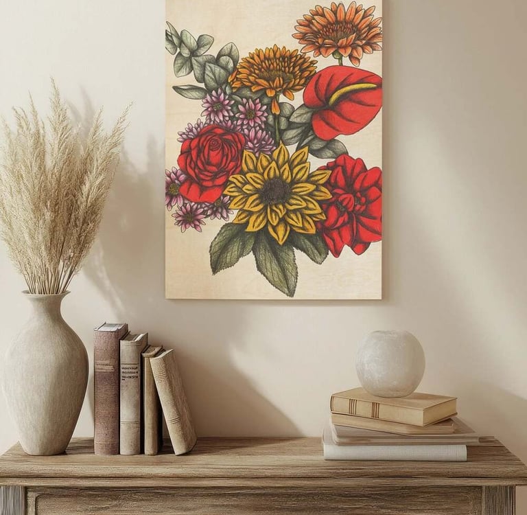 Floral Illustration Wall Art in a Living Room