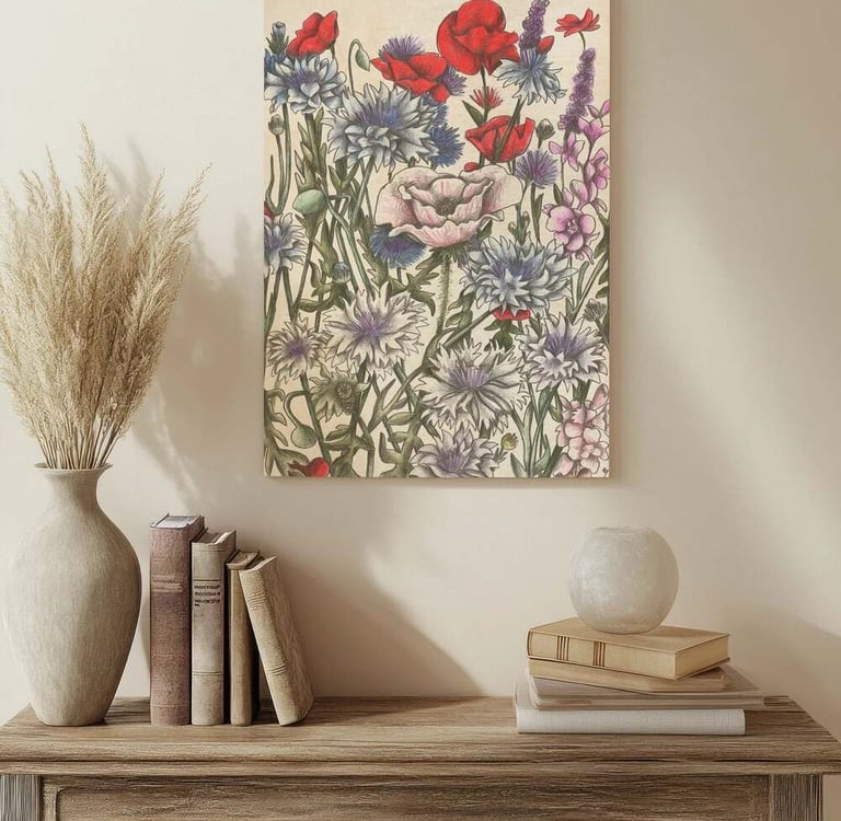Floral Illustration Wall Art in a Living Room