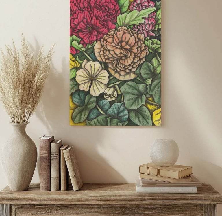 Floral Illustration Wall Art in a Living Room