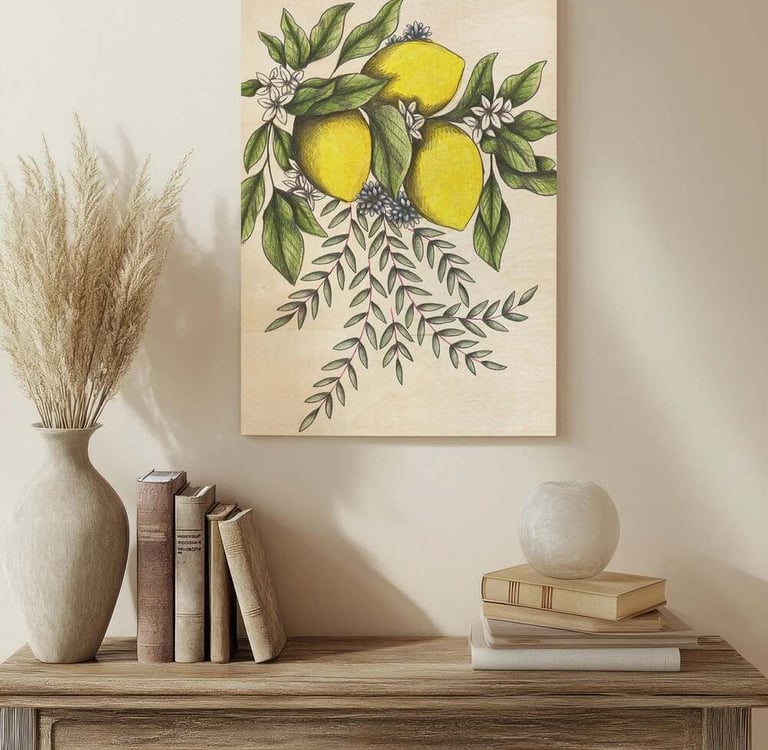 Fruit Illustration Wall Art in a Living Room