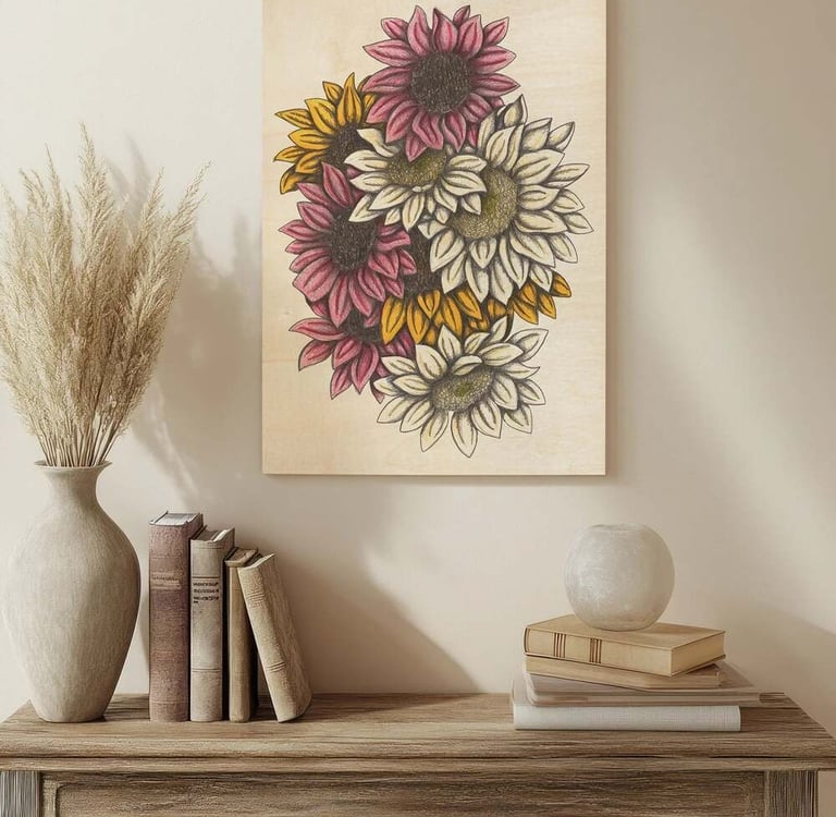 Floral Illustration Wall Art in a Living Room