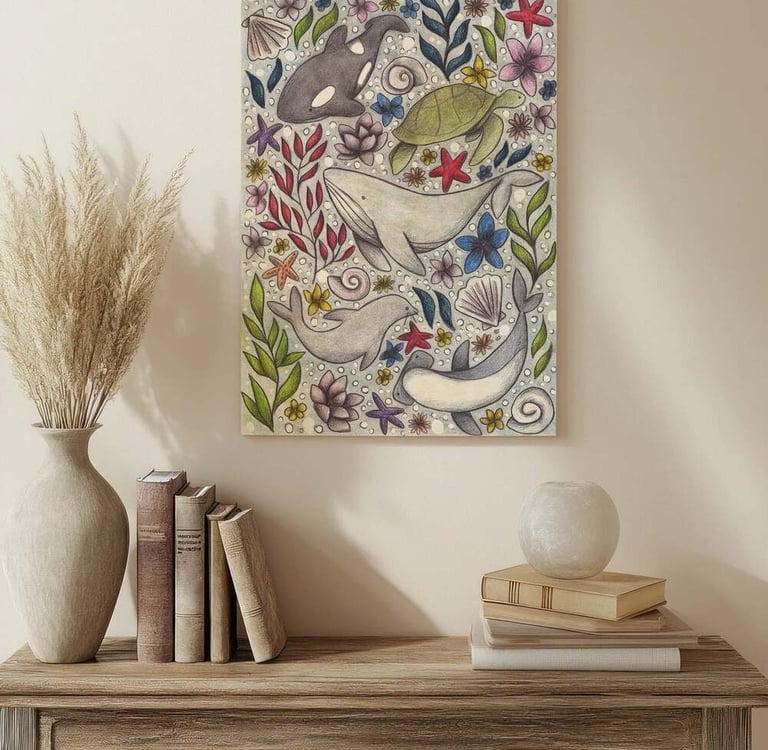 Animal Illustration Wall Art in a Living Room