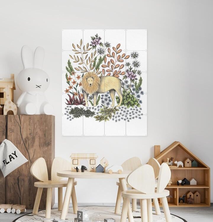 Lion Illustration Wall Art in a Kids Room
