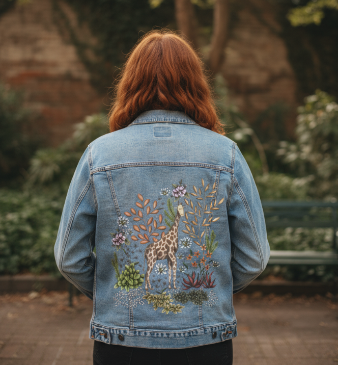 Girl wearing a printed jacket