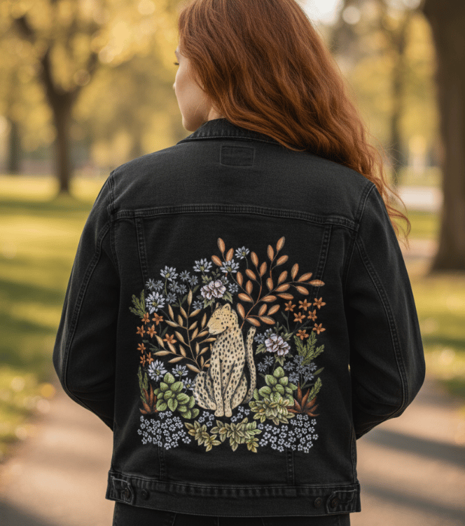 Girl wearing a printed jacket