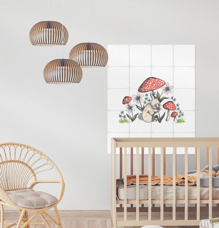 Rabbit Illustration Wall Art in a Nursery Room