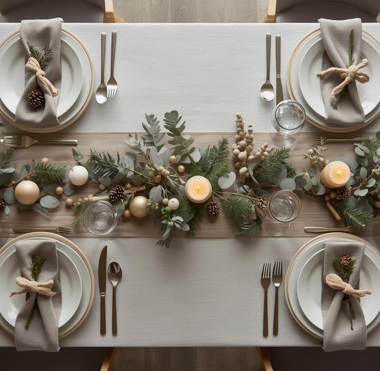 a table setting for a holiday dinner