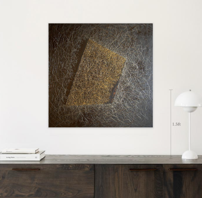 The philosopher's stone, lost painting by Tim Grosvenor, an engraved oil and acrylic on display