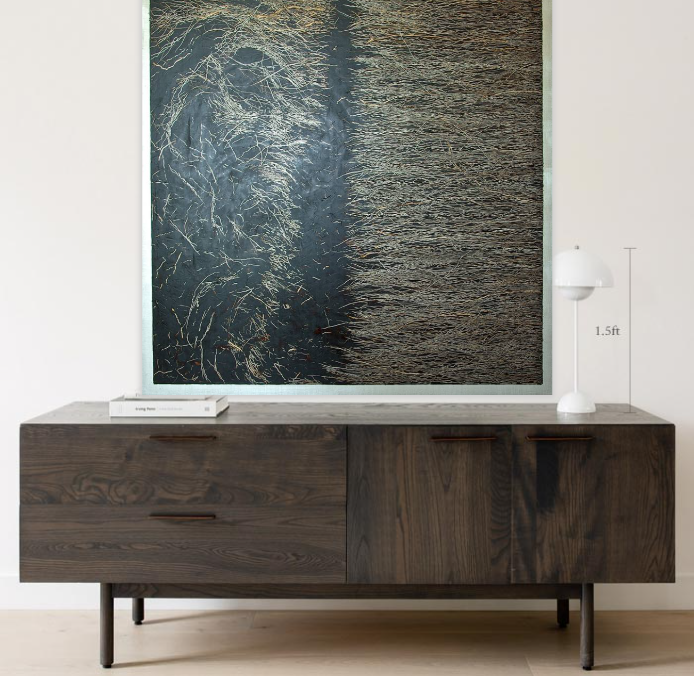 The Shore painting by Tim Grosvenor, an oil on wood artwork featuring textured .