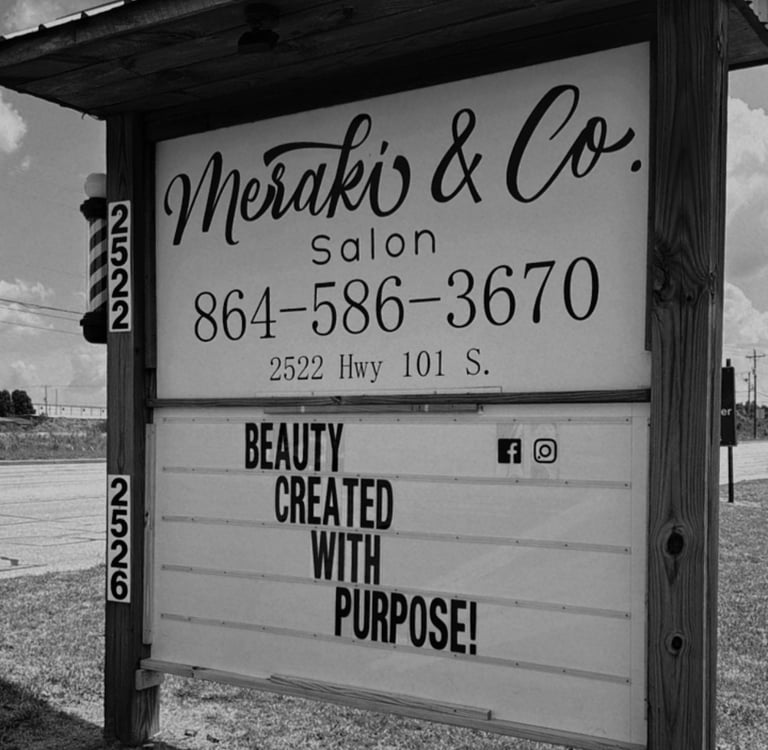 signage at Meraki and Co salon and spa and boutique in greer sc beauty created with purpose