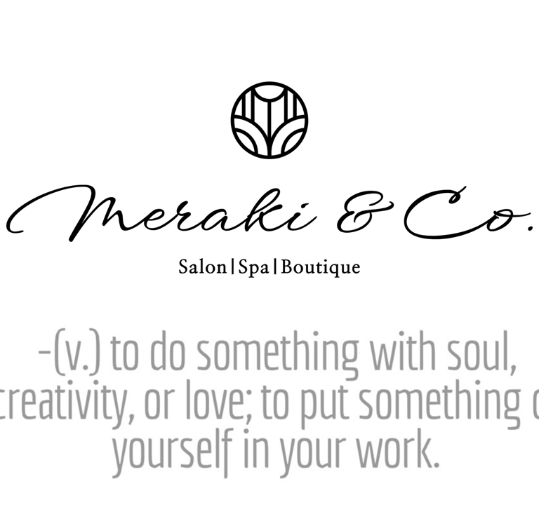 logo for Meraki and Co salon spa and boutique and meaning of Meraki 