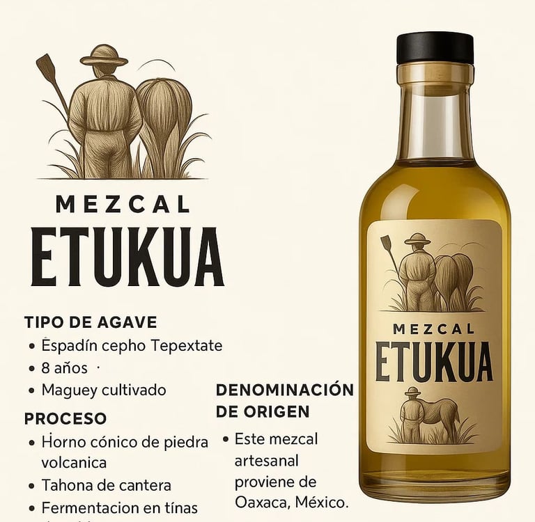  Ficha técnica completa de mezcal artesanal mostrando tipo de agave, proceso y denominación de orige