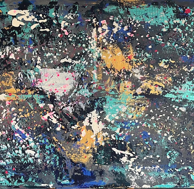 Acryl Gemälde abstrakt grau blau grün