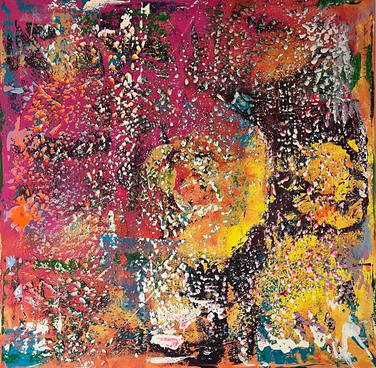 Acryl Bild Gemälde abstrakt rot gold pink gelb