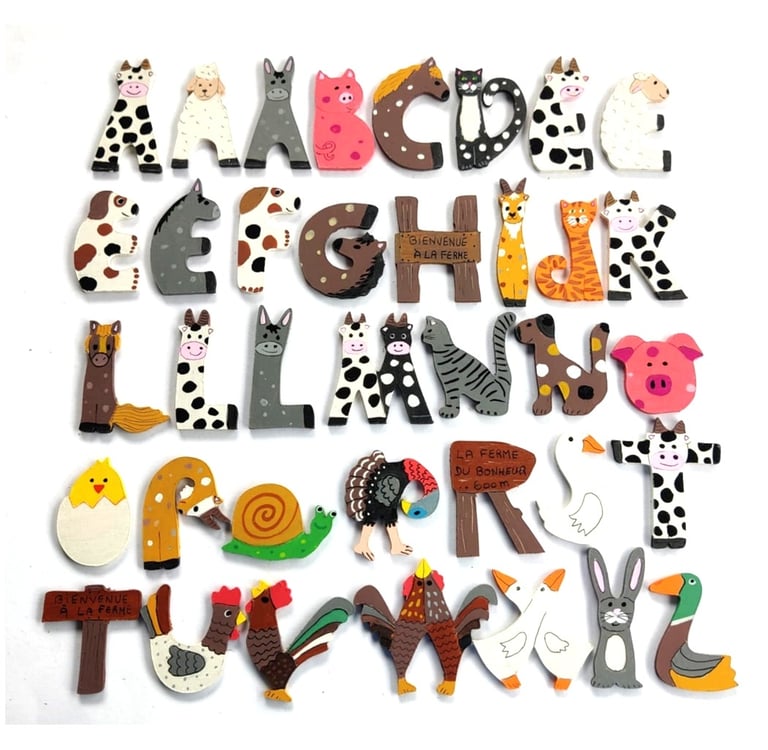 Lettres en bois animaux de la ferme pour prénoms de porte chambre d'enfant