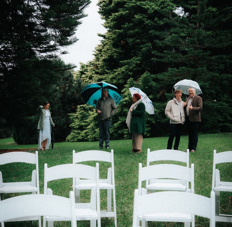 Bride and groom during their outdoor wedding ceremony at Adelaide Botanic Garden
