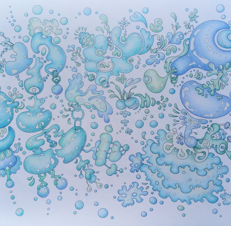 Colored abstract detail from Intuitive Dialogues in layered blue hues.