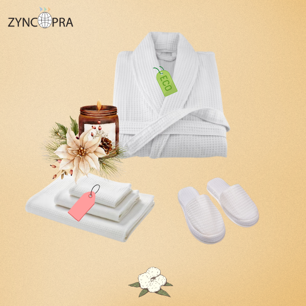 Eco-friendly hotel bathrobe set.