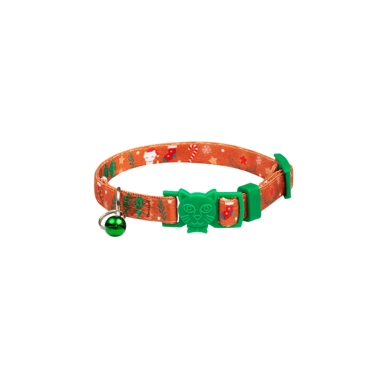 Pawnest® Cinnameow cat collar – festive orange Christmas design, eco-friendly for cat.