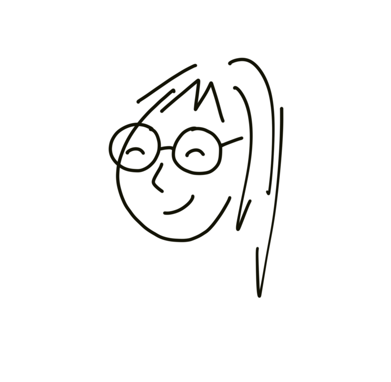 hand-drawn illustration of a face with glasses