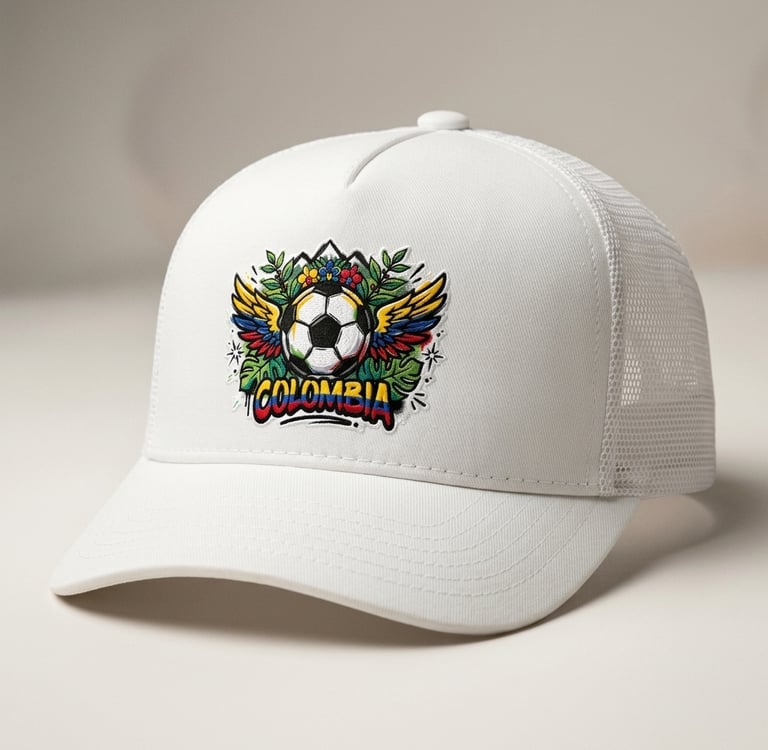 White La Cresta Snapback hat with bold colorful Colombian crest