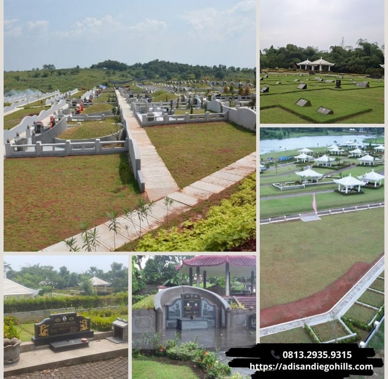 Kolase foto berbagai tipe makam sesuai feng shui Chinese di San Diego Hills Karawang