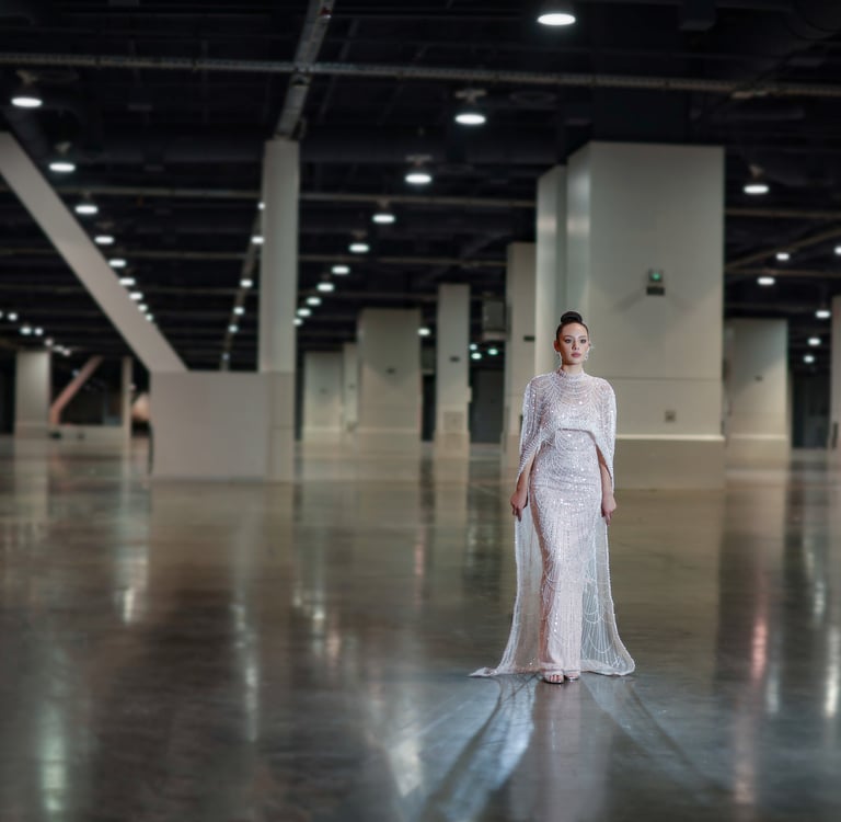 Model wearing a beautiful evening gown