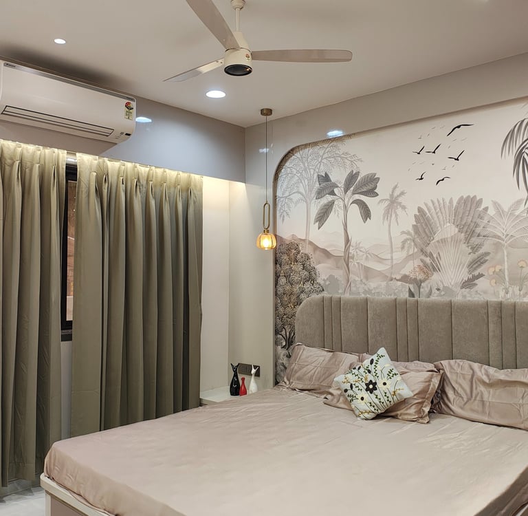 Modern bedroom interior design with custom furniture