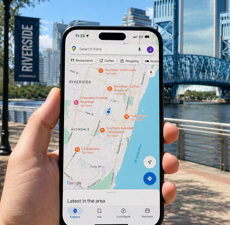 Jacksonville cell phone owner viewing Google Business Profile