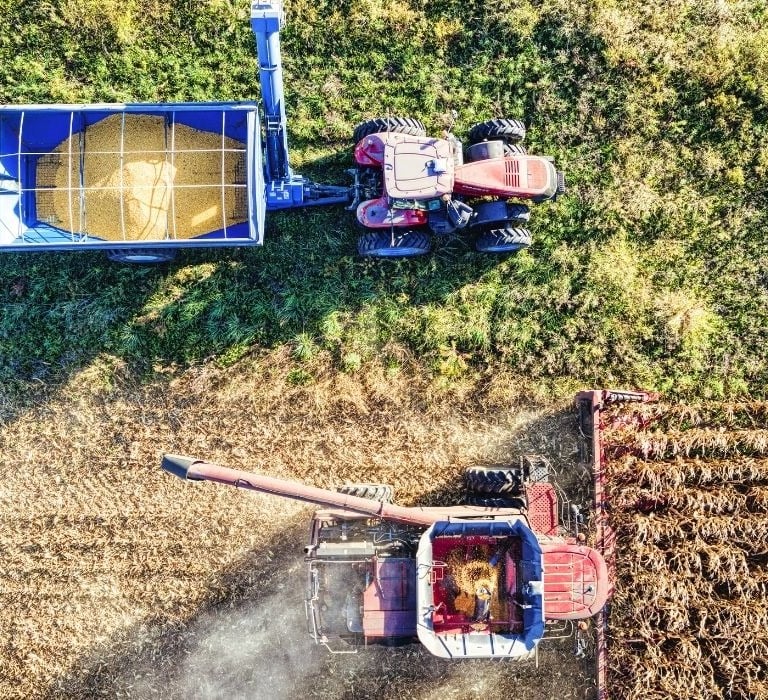 arial view of farming equipment