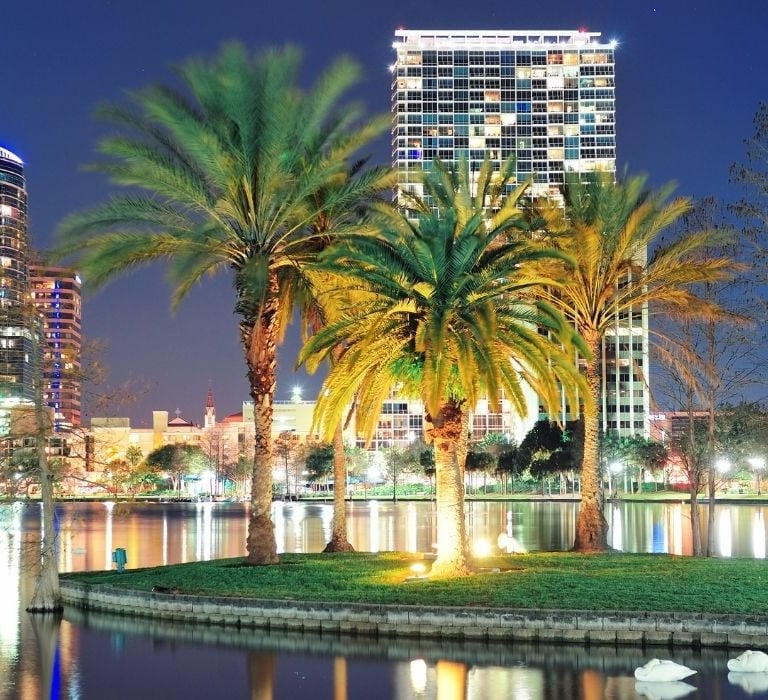 downtown orlando lights at night