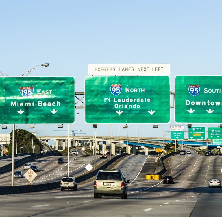 toll roads with road signs miami area