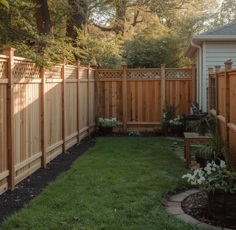 Wood privacy fence installation enclosing a backyard lawn in Western New York