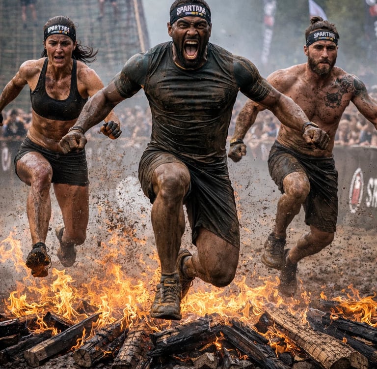 3 personas haciendo la spartan race