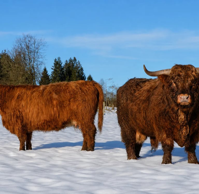 Highland Cattle dans la neige