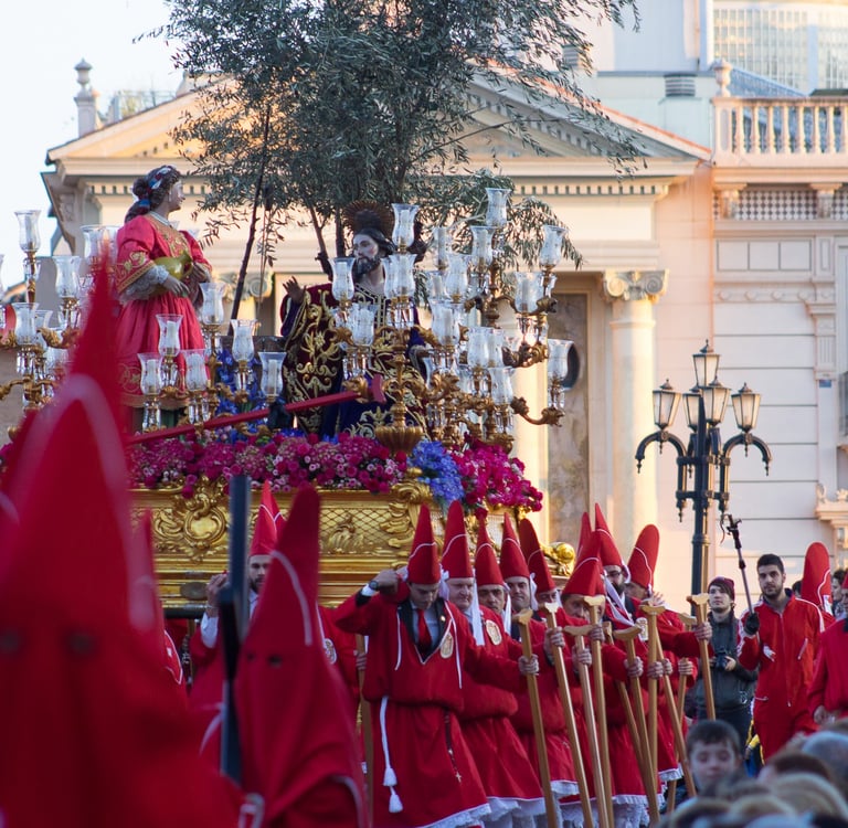 A moment from a Holy Week procession in the city of Murcia. The distinctive attire and the way the f