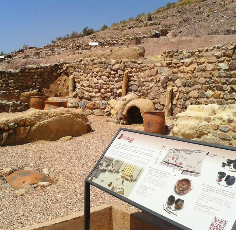 Partially reconstructed area for visitors at the La Bastida archaeological site. Photo from la-basti