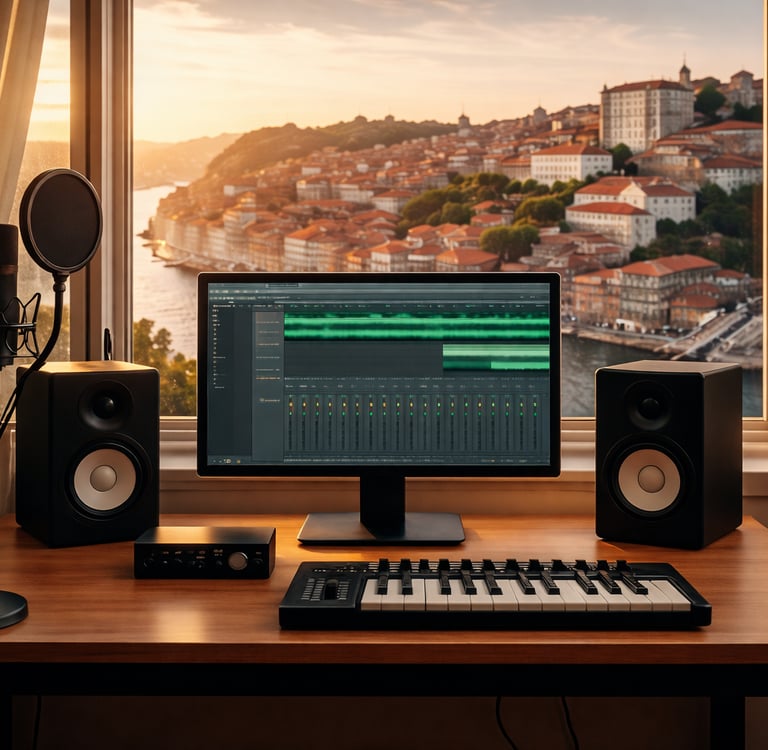 um monitor de computador e um teclado sobre uma mesa