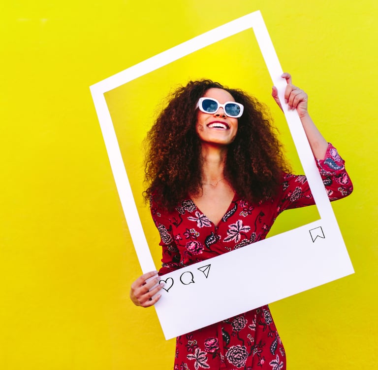 Woman in fashionable eyewear inside a social media post
