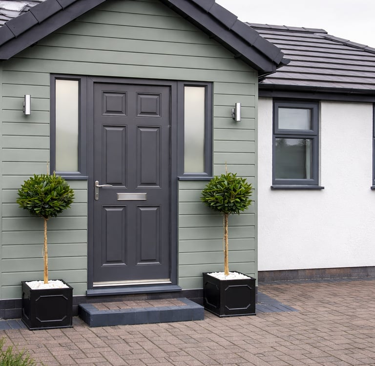 Modern front porch extension with new entrance door on Brighton home.