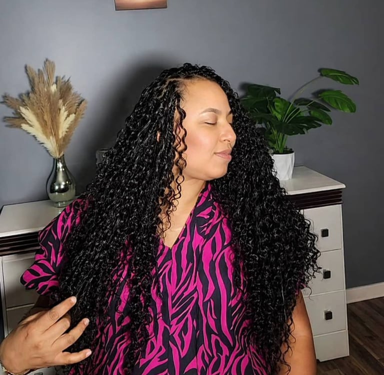 A woman with bora bora braids made by kiki houston