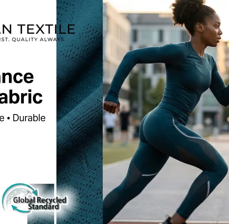 Woman jogging in breathable performance stretch fabric activewear by Yunlan Textile.