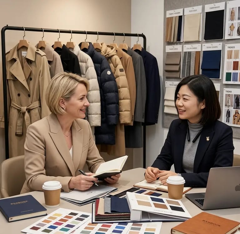 Fabric consultation with client selecting materials and colors