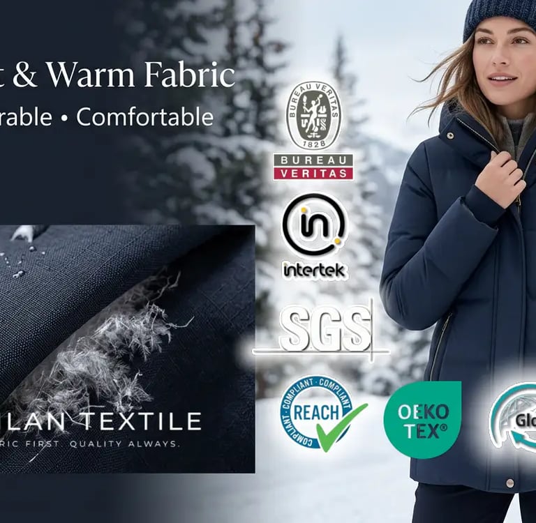 Winter-jacket fabric banner highlighting warmth and comfort.